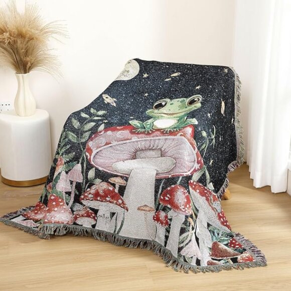 Vintage Frog Mushroom Fall Blanket Sofa Throw - Picture 1 of 8